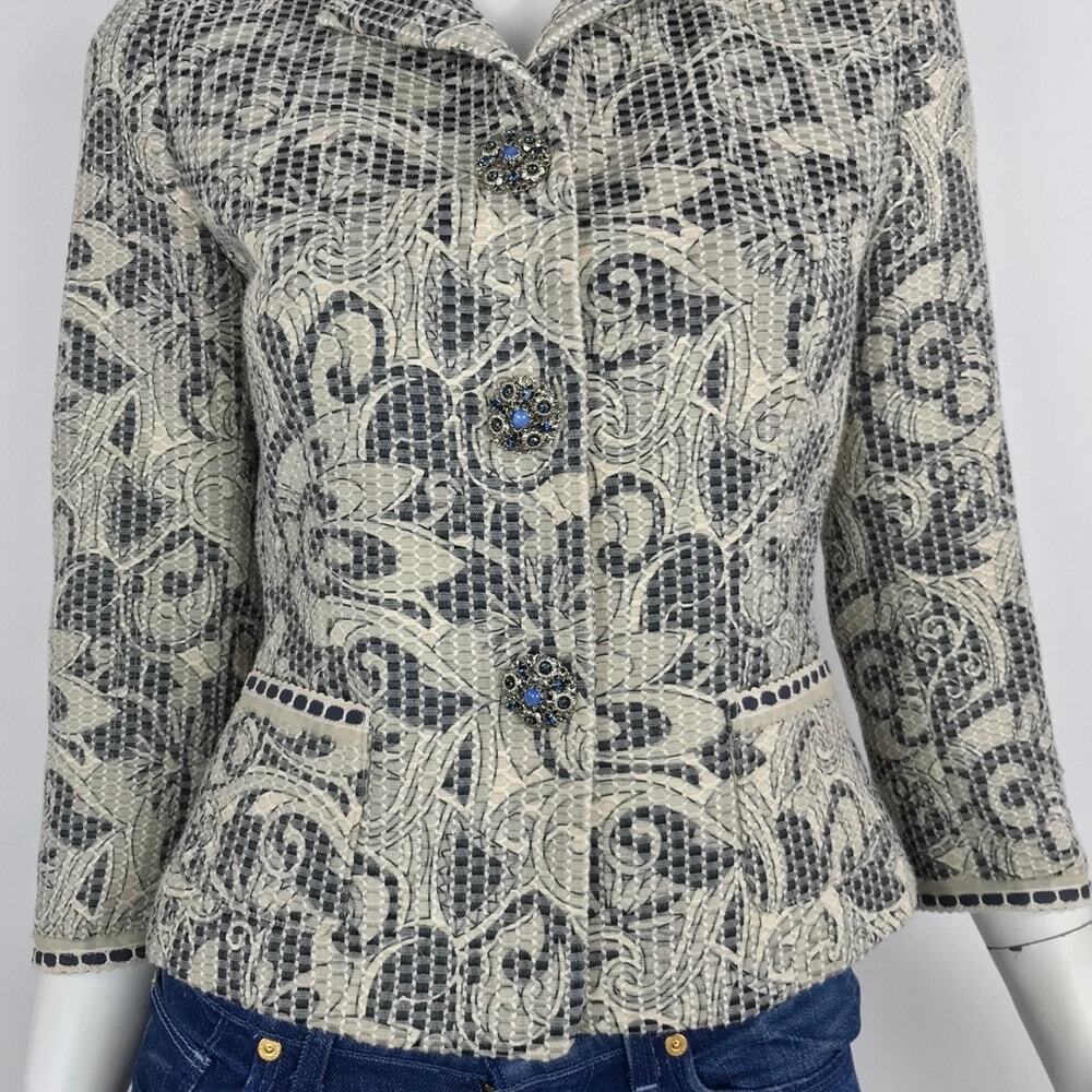 Elie Tahari Floral Ribbon Crochet Jacquard Blazer Jacket SMALL Corp Prep Luxury